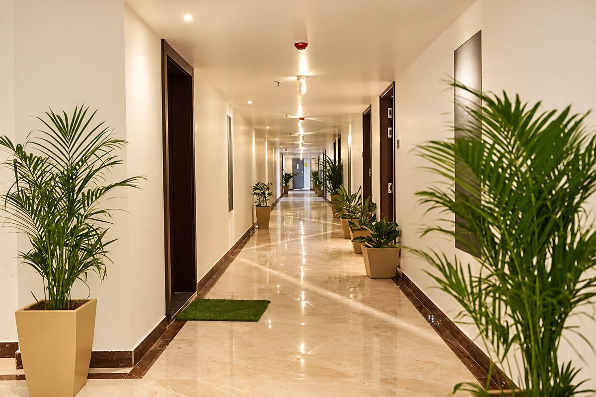 Spacious guest-room corridor at Sekaran Residency, Perumbakkam